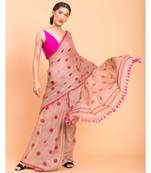 Suta Women Beige Polka Printed Pure Cotton Saree