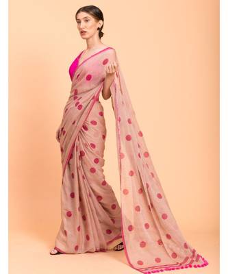 Suta Women Beige Polka Printed Pure Cotton Saree 3