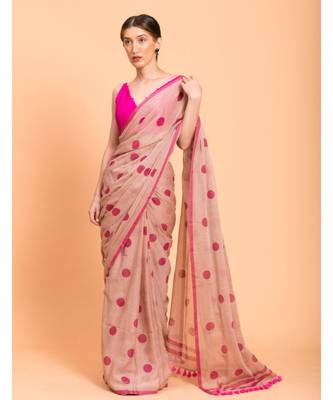 Suta Women Beige Polka Printed Pure Cotton Saree 4