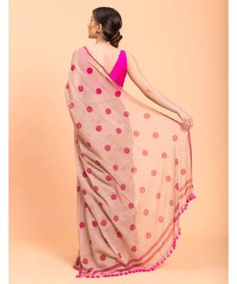 Suta Women Beige Polka Printed Pure Cotton Saree 5