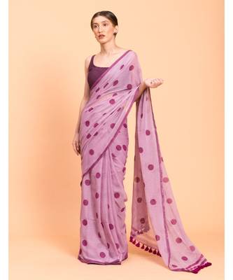 Suta Women Lavender & Purple Polka Dots Printed Pure Cotton Saree 1