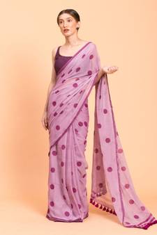 Suta Women Lavender & Purple Polka Dots Printed Pure Cotton Saree