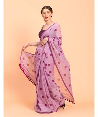 Suta Women Lavender & Purple Polka Dots Printed Pure Cotton Saree 3