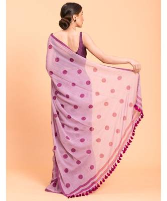 Suta Women Lavender & Purple Polka Dots Printed Pure Cotton Saree 4
