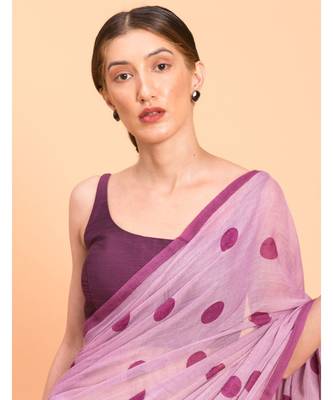 Suta Women Lavender & Purple Polka Dots Printed Pure Cotton Saree 5