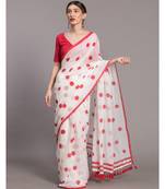 Suta Women White & Red Polka Dots Printed Pure Cotton Saree