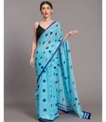 Suta Blue Polka Dots Printed Pure Cotton Saree