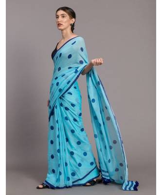 Suta Blue Polka Dots Printed Pure Cotton Saree 2