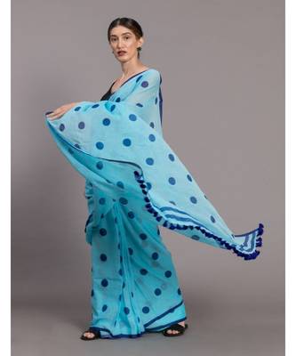 Suta Blue Polka Dots Printed Pure Cotton Saree 3