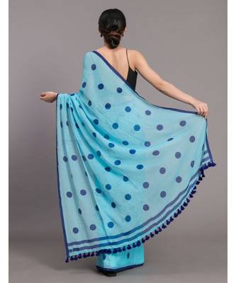 Suta Blue Polka Dots Printed Pure Cotton Saree 4