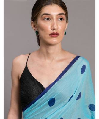 Suta Blue Polka Dots Printed Pure Cotton Saree 5