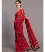 Suta Red & Beige Pure Cotton Polka Dots Printed Saree