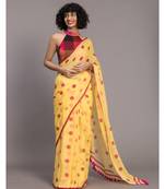 Suta Yellow  & Pink Polka Dots Printed Pure Cotton Saree