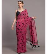 Suta Pink & Black Polka Dots Printed Pure Cotton Saree