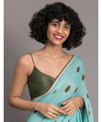 Suta Blue & Brown Polka Dots Printed Pure Cotton Saree 2