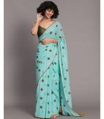 Suta Blue & Brown Polka Dots Printed Pure Cotton Saree