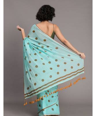Suta Blue & Brown Polka Dots Printed Pure Cotton Saree 5