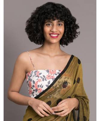 Suta Women Olive Green & Black Polka Dots Printed Pure Cotton Saree 5