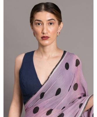 Suta Lavender & Black Polka Dots Printed Pure Cotton Saree 2