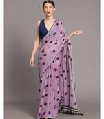 Suta Lavender & Black Polka Dots Printed Pure Cotton Saree
