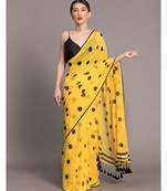 Suta Women Yellow  & Black Polka Dots Printed Pure Cotton Saree