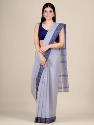 Grey hand woven pure cotton saree  1