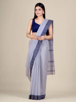 Grey hand woven pure cotton saree  2