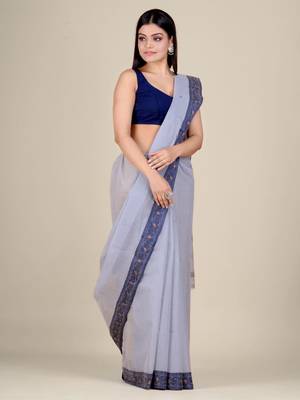 Grey hand woven pure cotton saree  3