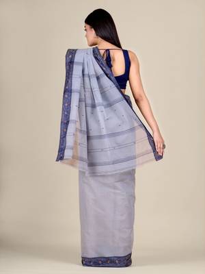 Grey hand woven pure cotton saree  4