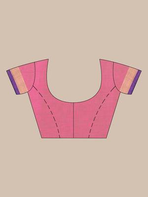 Dark pink hand woven linen saree with blouse 5