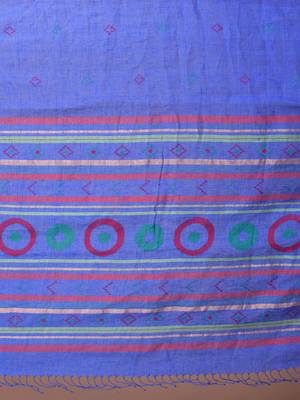 Blue hand woven linen saree with blouse 4
