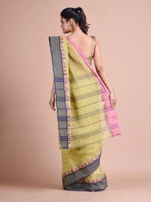Green hand woven pure cotton saree  4