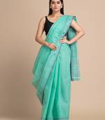 Sky Blue Hand Woven Pure Cotton Saree Without Blouse