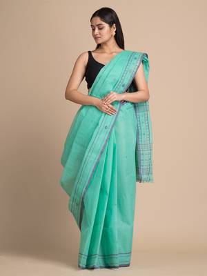 Sky Blue Hand Woven Pure Cotton Saree Without Blouse 2