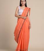 Orange Hand Woven Pure Cotton Saree Without Blouse