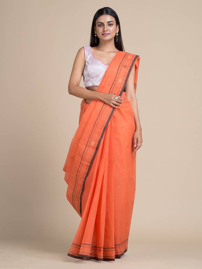 Orange Hand Woven Pure Cotton Saree Without Blouse