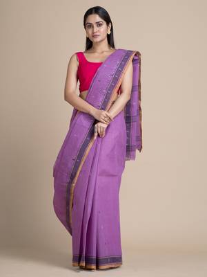 Purple hand woven pure cotton saree  1