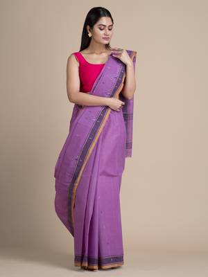 Purple hand woven pure cotton saree  2