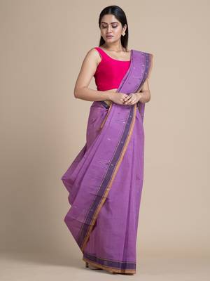 Purple hand woven pure cotton saree  3