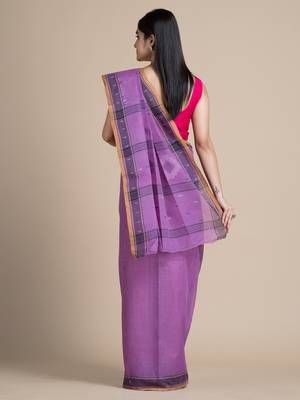 Purple hand woven pure cotton saree  4