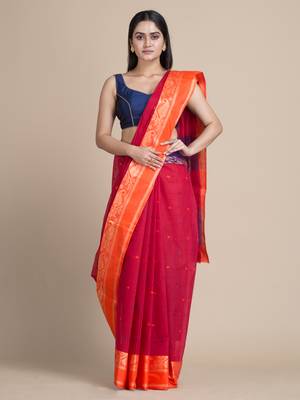 Magenta Hand Woven Pure Cotton Saree Without Blouse 1