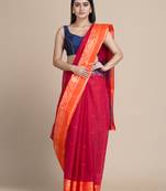 Magenta Hand Woven Pure Cotton Saree Without Blouse