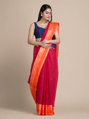 Magenta Hand Woven Pure Cotton Saree Without Blouse 2