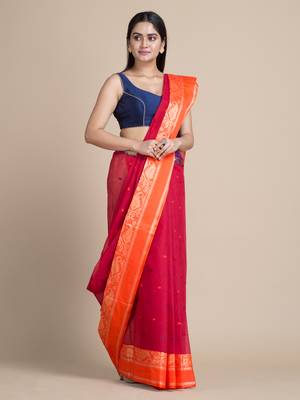 Magenta Hand Woven Pure Cotton Saree Without Blouse 3