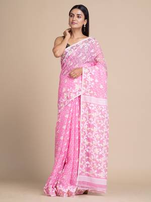 Baby pink hand woven silk cotton saree  1