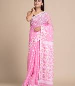 Baby pink hand woven silk cotton saree 