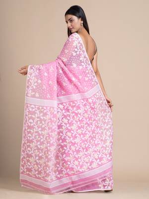Baby pink hand woven silk cotton saree  4