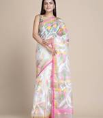 White hand woven matka silk saree with blouse