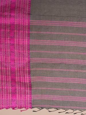 Black hand woven pure cotton saree with blouse 4