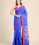 Blue hand woven matka silk saree with blouse
